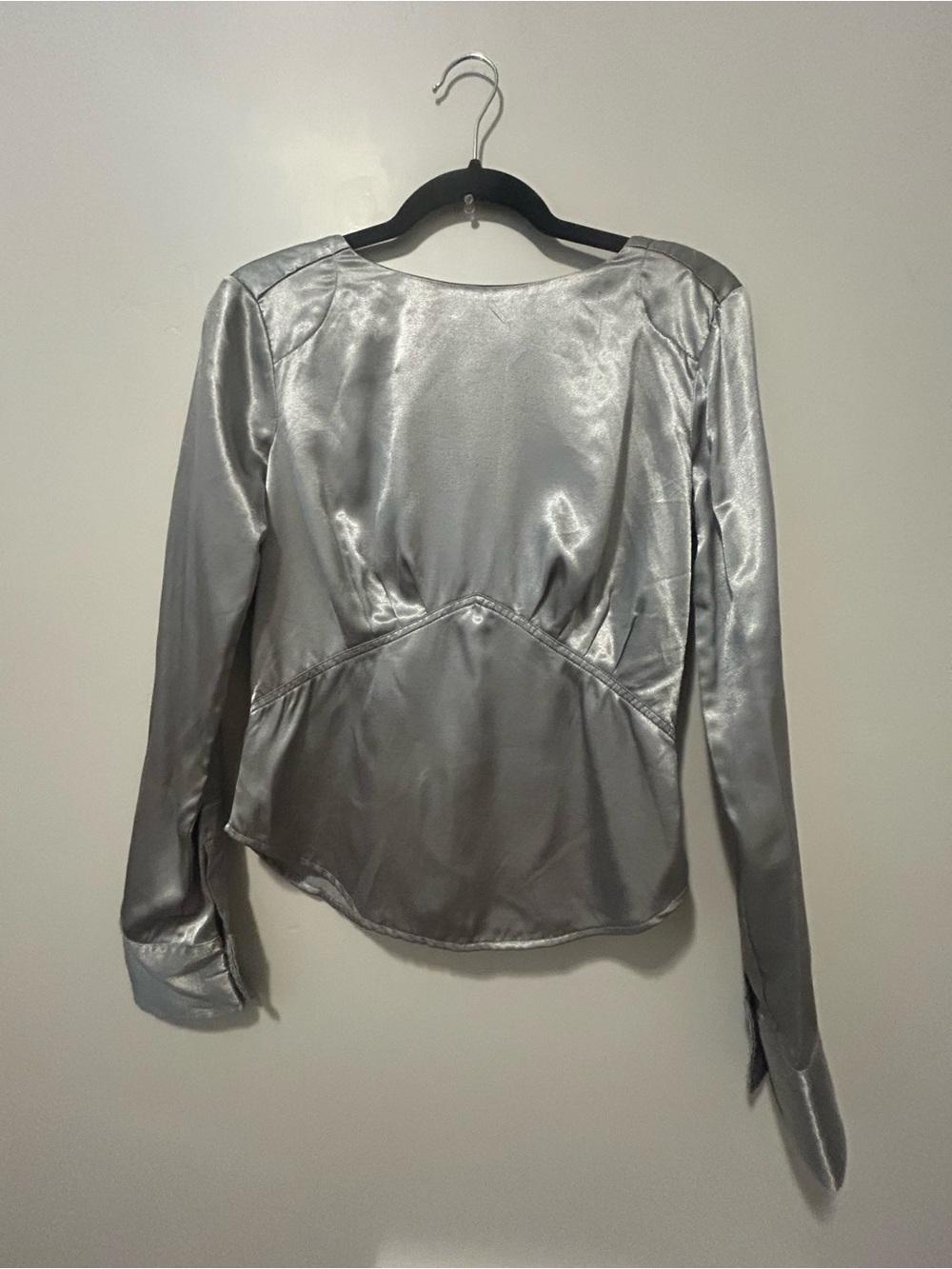 Diesel Vintage Silver Satin Long-Sleeve Blouse Y2K Moto